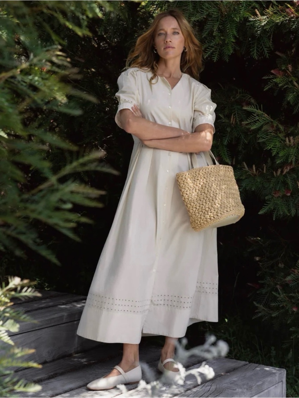 Jenni Kayne Cream Button-Front Maxi Dress